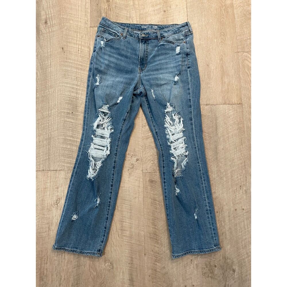 Old Navy medium wash distressed jeans, size 14
